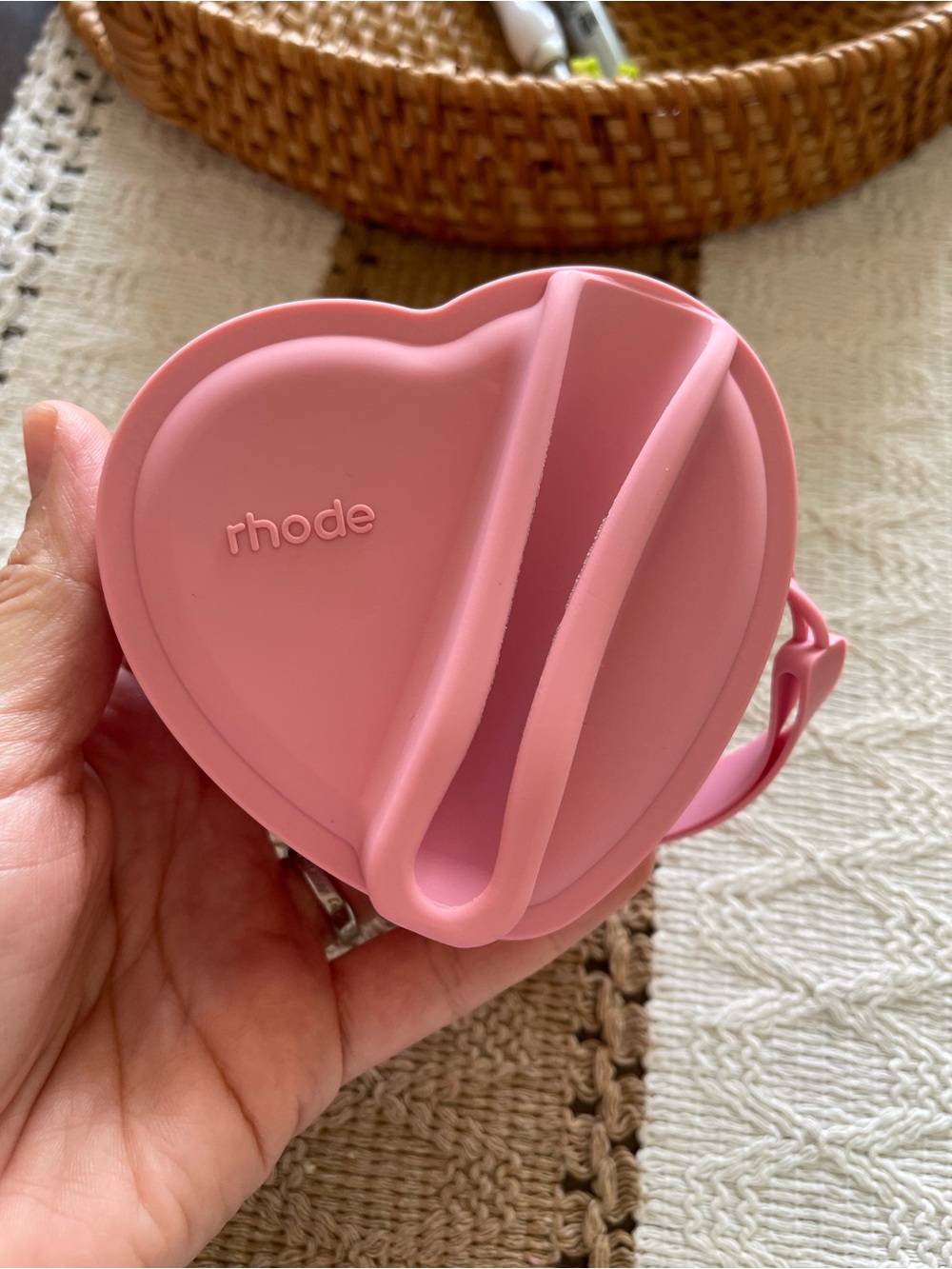 RHODE Heart-Shaped Silicone Strap Case in Soft Pink